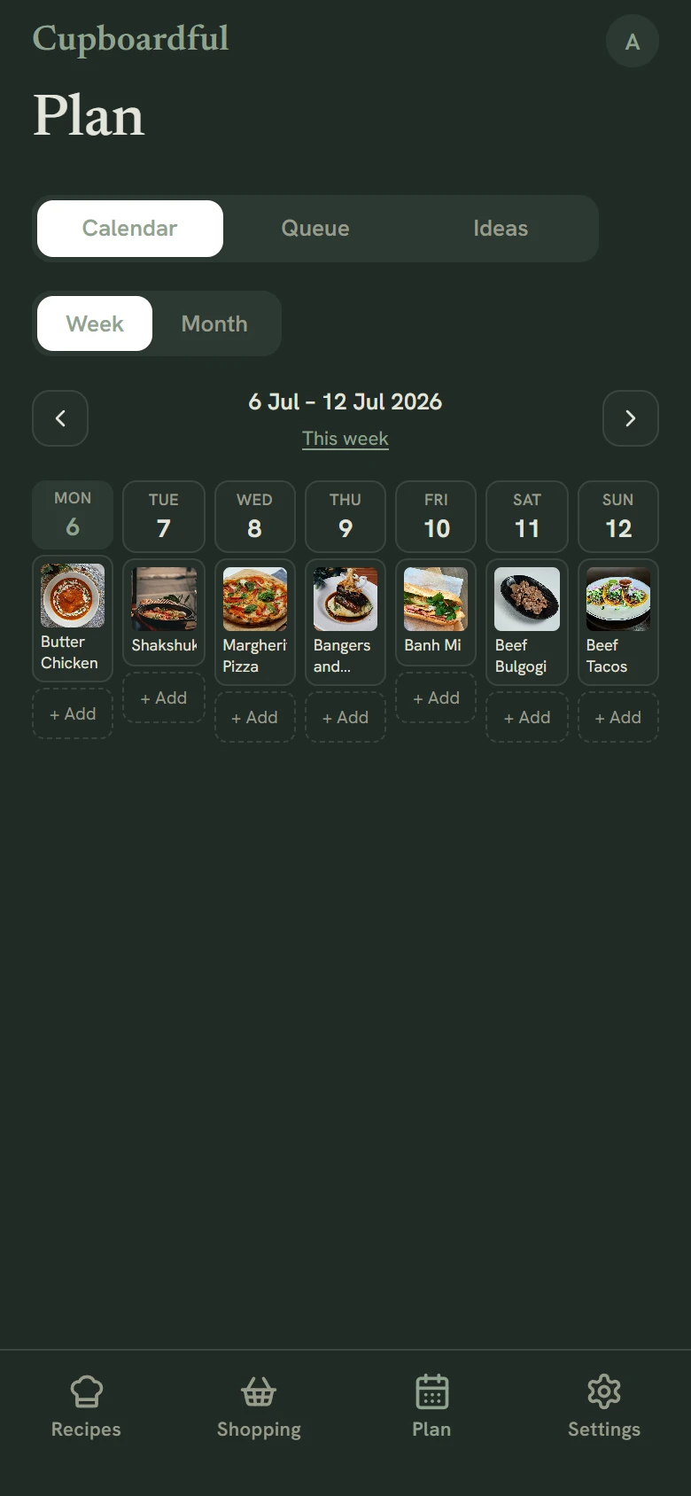 The week's meal plan on a phone